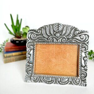 Vintage Mexican Pewter Ornate Spanish Colonial Floral 4x6 Photo Frame